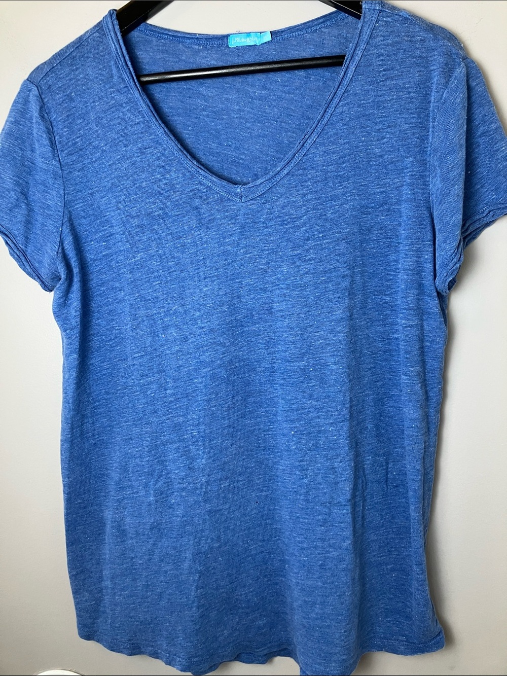 J. McLaughlin Linen Blend Blue V-Neck Women's Tee Size Medium Capsule Wardrobe